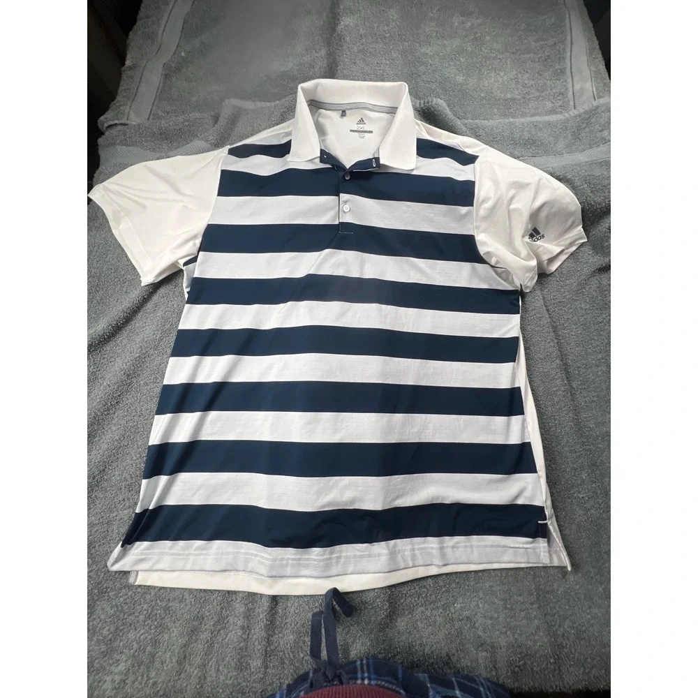 Adidas Golf Polo‎ Shirt Mens 2XL Navy White Stripe Short Sleeve Performance